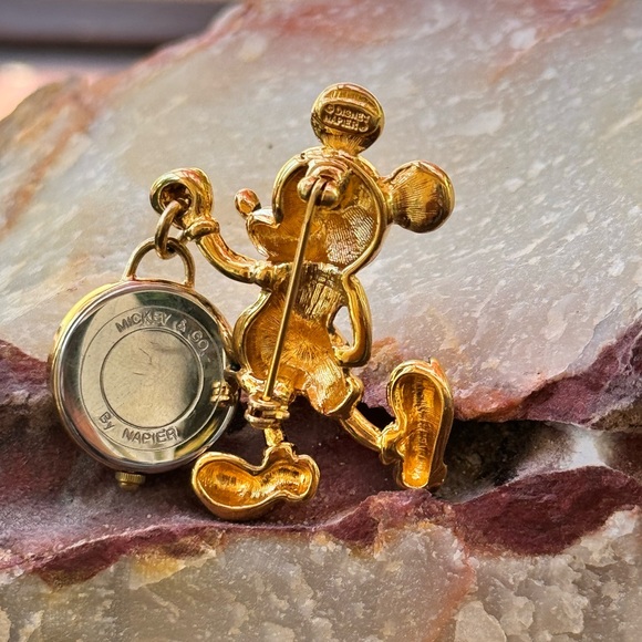 A Collectible Mickey Mouse Holding a Dangling Napier Clock Brooch - Picture 5 of 13
